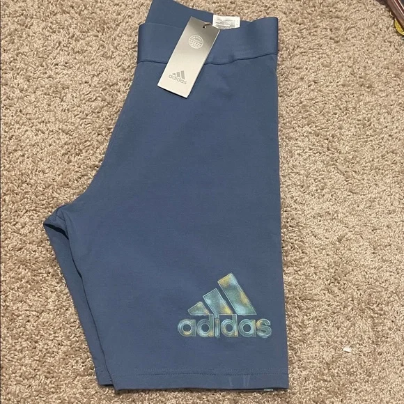 Adidas Navy Shorts with Aqua Stripes - Picture 3 of 3